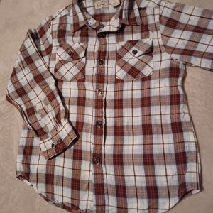 LL BEAN Boys Cotton Flannel Button Shirt; SZL6X/7; brown/lt bl/wht/orng